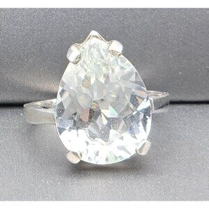 Sterling Silver 925 Lab Created Pear Cut White Sapphire Ring Size 6 Signed CA
